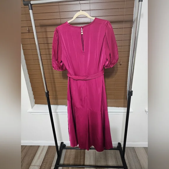 Donna Karan Fuchsia Midi Dress with Puff Sleeves - Picture 7 of 9